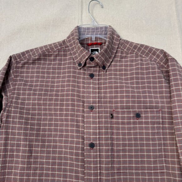 The North Face Seersucker Brown Windowpane Plaid Button Long Sleeve Shirt M - Picture 1 of 11